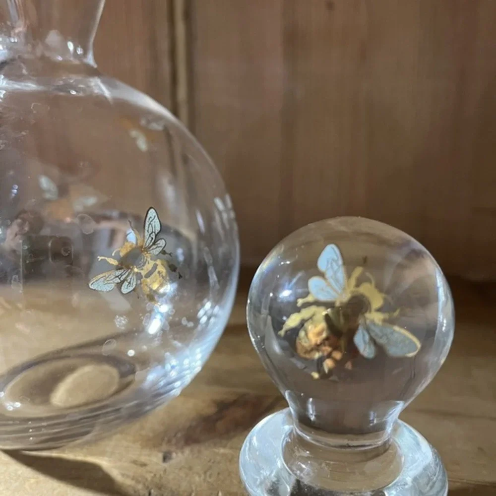 Lollia Floral Infusion Sugared Pastille Decanter, EMPTY Gold Bees, Glass Stopper